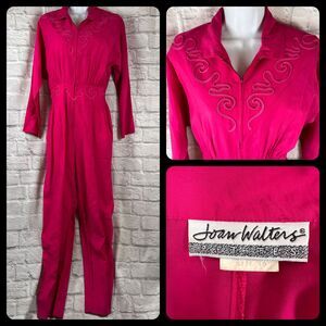 VTG Joan Walters Petites One Piece Womens Sze 10 Zip-Up Jumpsuit Shoulder Pads